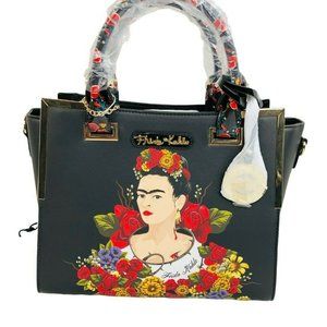 NEW Frida Kahlo Floral Portrait Collection Satchel Purse Handbag Bag Black NWT